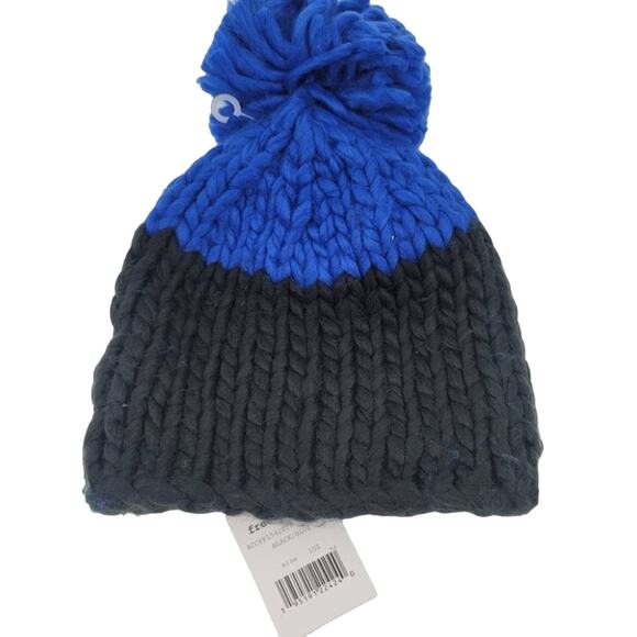 Free People Cozy Up Colorblock Blue and Black Pom Knit Beanie One Size - Picture 2 of 5